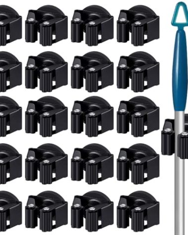 Vercraft 30 Pcs Magnetic Mop Broom Holder Movable Magnetic Broom Holder Rack, Anti Slip Wall Mounted Utility for Cleaning Tools, Garage, Kitchen, Laundry, Garden (Black)