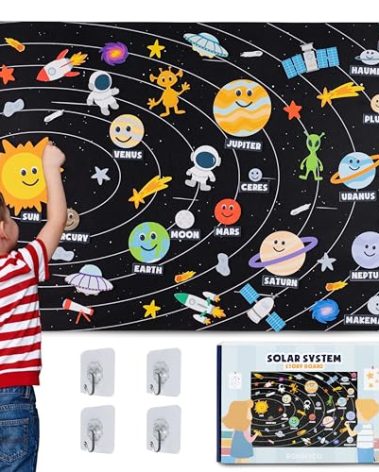 BONNYCO Solar System for Kids Toys with 61 Felt Figures. Space Montessori Toys, Girls Boys Birthday Gifts Planets. Felt Board for Toddlers Story, Educational Kids Gifts 3 4 5 6 7 8 Years, Christmas