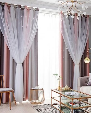 Loyala Star Curtains Blackout Curtains for Bedroom Cute Curtains Kids Curtains Rainbow Curtains, Curtains 96 Inches Long 2 Panels, Pink & Grey Curtains, 42 X 96 Inches