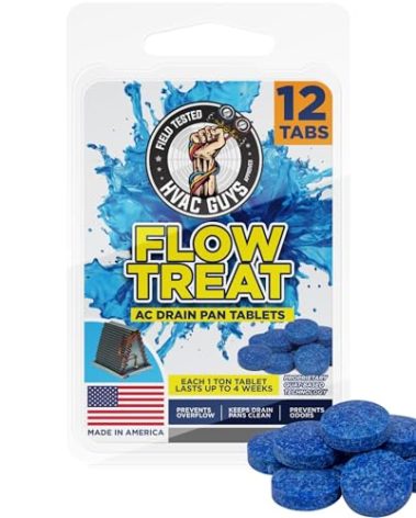 HVAC Guys AC Drain Pan Tablets 12PK | Flow Treat Tablets Prevents Odors, Keeps HVAC Drain Pan Clean, Prevents Overflow | One Tablet Lasts up to 4 Weeks