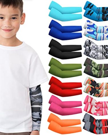 Mepase 14 Pairs Arm Sleeves for Kids UV Sun Protection Cooling Arm Compression Cover Boys Baseball Football Basketball Sport(14-18 Age,Novel Color)