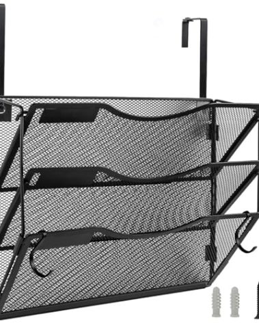 BOHDK Wall File Organizer 3 Pockets, Mail Organizer, Hanging Folder Holder, Foldable | Hanging or Wall Mounted | Label Panel | 2 Hooks | Office Home School Organizer, Black