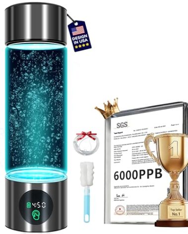 5.0 New Upgraded Hydrogen Water Bottle - Hydrogen Concentration up to 6000 PPB【SGS-Certified Hydrogen Generator】 2025 SPE/PEM Technology Odorless Double Hydrogen Content for Sports/Home/Office/Travel