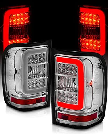 AmeriLite for 2001-2011 Ford Ranger C-Type LED Tube Crystal Chrome Replacement Brake Tail Lights - Passenger and Driver Side