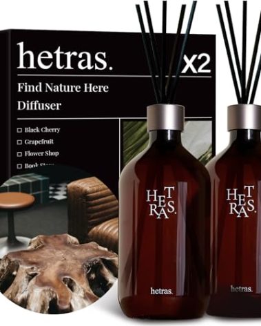 hetras Premium Reed Diffuser Set 16.9 fl.oz. 2 Pack | Hotel Wood - Luxurious Forest Scent | Long-Lasting Luxury Fragrance with 10 Reed Sticks for Home & Office | Gifts for Loved One