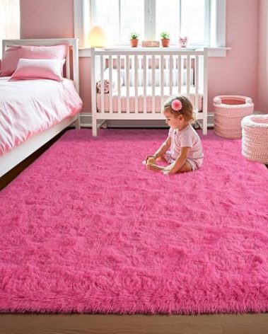 LOCHAS Ultra Soft Indoor Modern Area Rugs Fluffy Living Room Carpets for Children Bedroom Home Decor Nursery Rug 6x9 Feet, Hot Pink
