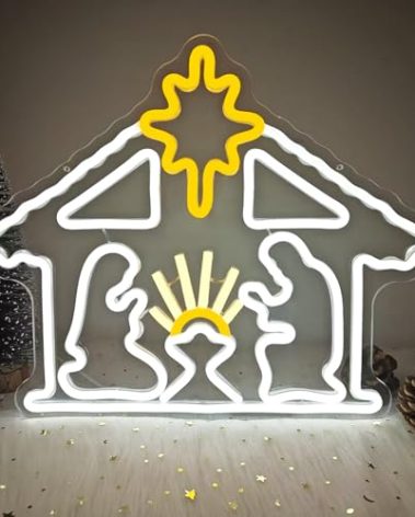 Vveikea Christmas Neon Sign Lighted Nativity Scene Christmas Led Sign Light Up Nativit Scene Indoor Jesus Lights Nativity Window Lights Led christmas Window Decorations