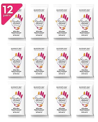 Bodipure All-In-1 Moisturizing Hand Mask, Keratin & Vitamin E Hand Mask for Dry Cracked Hands, Natural Moisturizing Gloves Formula, Strengthen Nails & Repair Hands 12 Pairs
