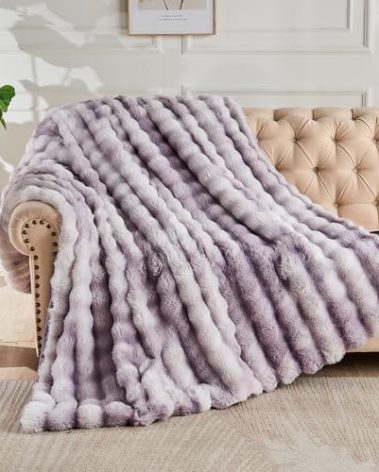Lotus Karen Faux Fur Throw Blanket Tie-Dye Purple-Big Bubble Rabbit Fluff Blanket for Couch,Small Fluffy Fuzzy Cozy Blanket,Thick Furry Plush Shaggy Blankets,50x60 Inches