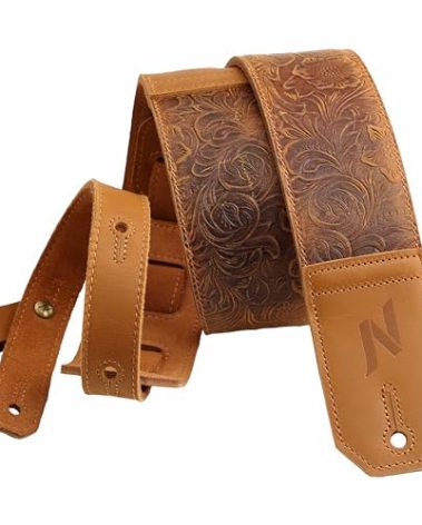 Nefelibata Guitar Strap,2.3" Wide Full-Grain Sculpted Leather Guitar Straps with Soft Padding for Bass, Electric & Acoustic Guitar (Sahara Yellow Embossed)
