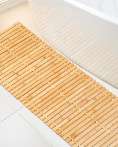 Bamboo Bath Mat Large Long Wood Bath Mat,16x48 Inch Non Slip Bamboo Shower Floor Mat Wooden Bathroom Mat for Bathtub,Spa,Door,Sauna or Outdoor (Natural Slat)