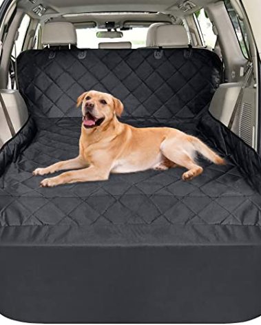 F-color SUV Cargo Liner for Dogs - Waterproof Pet Cargo Liner, Comfort Dog Cargo Cover with Bumper Flap Protector, Scrachproof Non-Slip Universal Fit SUVs Sedans Trunks Vans, Black