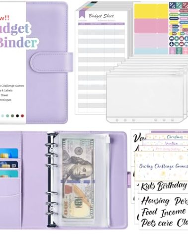 Sooez Budget Binder with Money Saving Challenge, Money Saving Binder with Cash Envelopes, Expense Sheets, Challenge Tracker & Category Labels, Envelope Savings Challenges Book for Home Office School