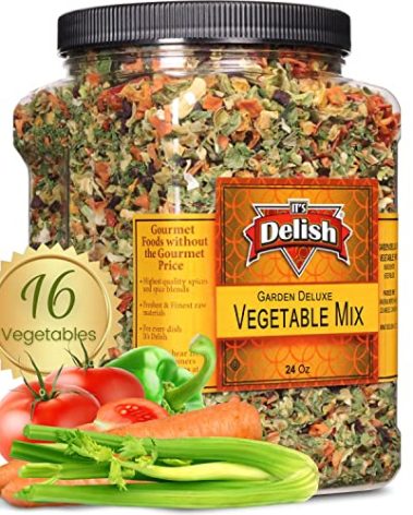 Garden Deluxe Vegetable Soup Mix by It’s Delish, 24 OZ Jumbo Container | 16 Natural Dehydrated Vegetables for Ramen Noodles, Soup Greens with Beets | Freeze Dried Veggie Blend | No MSG, Vegan, Kosher