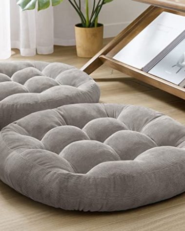 Meditation Floor Pillow Set of 2, Round Large Pillows Seating for Adults, Tufted Corduroy Cushion for Tatami Living Room, Grey, 22 Inch