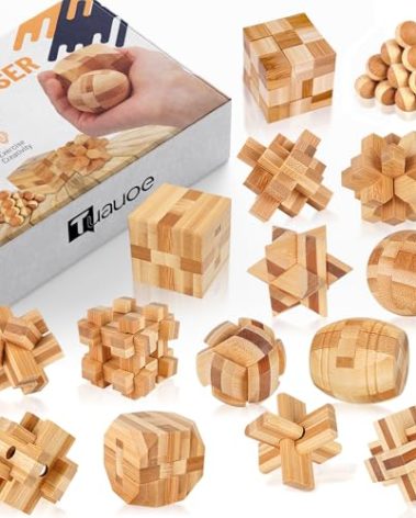 Tuauoe Wooden Brain Teaser Puzzles, 15pcs 3D Brain Teasers for Adults Teens Kids, Logic Mind Puzzle Box Lock Toy Removing Assembling 3D Small Puzzle Gift Set, Small 3D Unique IQ Hand Puzzles
