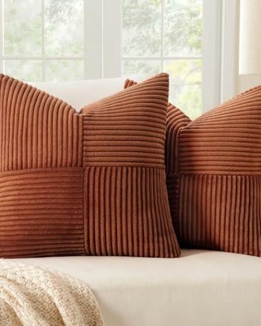 MIULEE Dark Rust Boho Pillow Covers Pack of 2 Decorative Throw Pillows Soft Solid Couch Pillowcases Cross Patchwork Textured Terracotta Cushion Covers Home Decor for Living Room Bed Sofa 20x20 inch