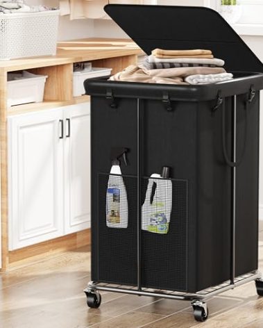 40 Gal Large Laundry Hamper with Lid, Rolling Laundry Basket with Wheels, Oxford Fabric Dirty Clothes Hampers with Removable Laundry Bag & Metal Frame for Bedroom, Laundry Room, Bathroom, Dorm(Black)