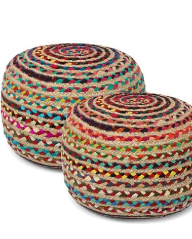 REDEARTH · Round Pouf Ottoman - Braided Boho Poof Home Décor Pouffe Accent Sitting Circular Foot Rest for Living Room, Bedroom, Nursery, Lounge; Jute and Cotton Set of 2 (19.5"X19.5"X14"; Multi)