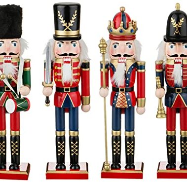 O-Toys Wooden Nutcracker Ornaments Christmas Decoration Figures Puppet Home Decor (12 Inch) (Set)