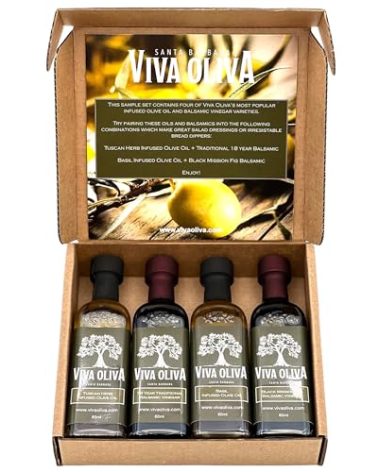 Viva Oliva Four 60ml (2oz) Variety Gift Set - Premium Flavored Extra Virgin Olive Oils (Tuscan Herb & Basil) and All Natural Balsamic Vinegars (18 Year Traditional & Black Mission Fig)