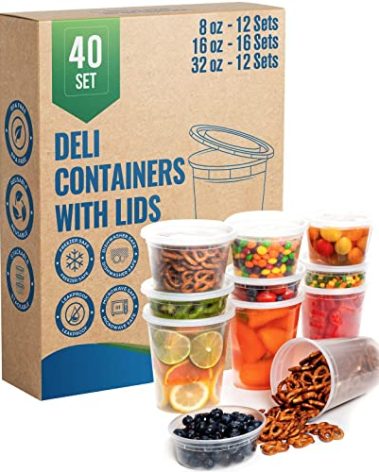 SafeWare Deli Containers with Airtight Lids 40 Set (8oz-12, 16oz-16, 32oz-12 Set) Perfect for Slime, Portion Control, Microwavable, Dishwasher, Freezer Safe, Leakproof, Stackable
