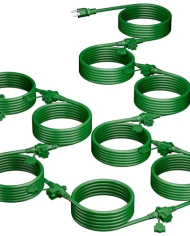 K KASONIC - Outdoor Extension Cord 75 FT, Evenly Spaced 9 Outlets Plugs, 16/3 SJTW Weatherproof Multiple Outlets Wire for Landscaping Light, Holiday Decoration and Christmas, ETL Listed, Green