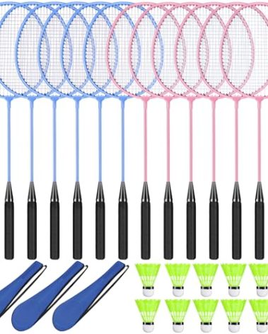 Chitidr 12 Pack Badminton Rackets Set Including Badminton Racquets, Nylon Shuttlecocks and Carry Bag for Outdoor Backyard Games Beginners(12 Pack,Light Pink, Light Blue)