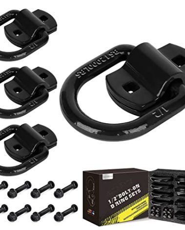 AUTOBOTS 1/2" Heavy Duty Bolt-On Forged D Ring, 12000Lbs Break Strength Tie Down Anchors Hooks, for Trailers, Trucks, and Cargo Tie Downs (Pack of 4) Black