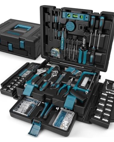 Sundpey 379-PCs Home Tool Kit - Portable Complete Household and Auto Repair Tool Set - Hand General Basic Tool Box Storage Case with Drawer - Full Basic Toolkit for Handyman & Diyer & Homeowner