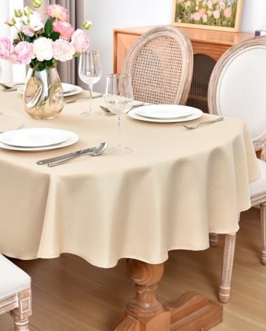 eeivs Oval Tablecloth 52 x 70 Inch Washable Polyester Table Cloth Solid Beige Heavy Duty Fabric Table Cover Daily Use for Dining Home Kitchen Party Wedding