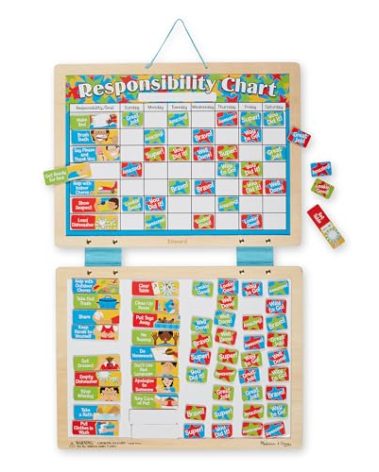 Melissa & Doug Magnetic Wooden Responsibility Chart Toddler Routine, Kids Reward Board, Chores Chart, Responsibility Tool for Kids Ages 3+