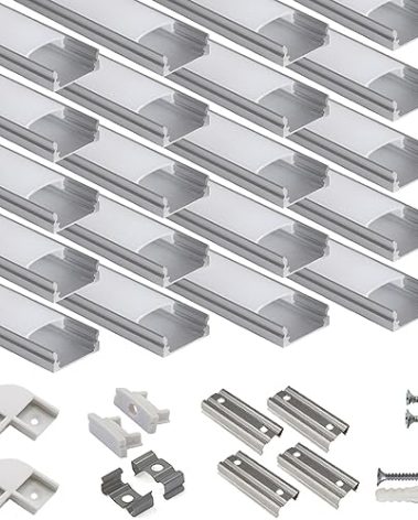 hunhun 20-Pack 3.3ft/1Meter U Shape LED Aluminum Channel System with Milky Cover, End Caps and Mounting Clips, Aluminum Profile for LED Strip Light Installations, Very Easy Installation