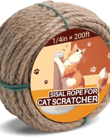 Sisal Rope for Cat Scratcher 1/4" 200 Ft Cat Tree Twine for Repairing Cat Scratching Post Replacement DIY Hemp Rope for Carpet Mat, Pet, and Crafts Gardening Home Decorating