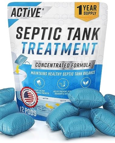 Septic Tank System Treatment Pods - 12 Dissolving Packets | Enzyme-Producing Live Bacteria Solution | 1 Year Supply Professional Eco-Friendly Maintenance | Prevent Clogs, Odor & Backups | Made in USA