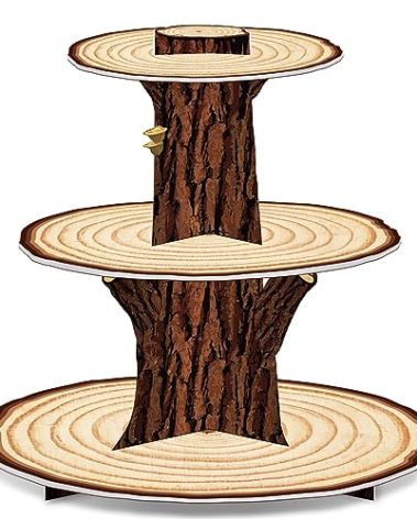Wooden 3 Tier Cupcake Stand Decoration - Rustic Wood Cupcake Stand Decor for Camping, Birthday, Safari Party Supplies