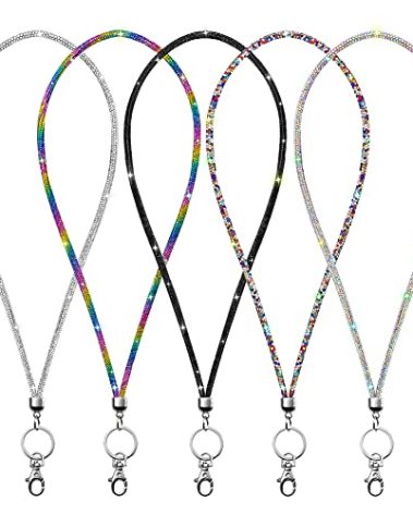 Soleebee Rhinestone Office Lanyard, 31.5'' Bling Neck Lanyard with Metal Clasp & Keyring, Crystal Lanyard for Women, ID Card, Keys Strap (5 Pack)