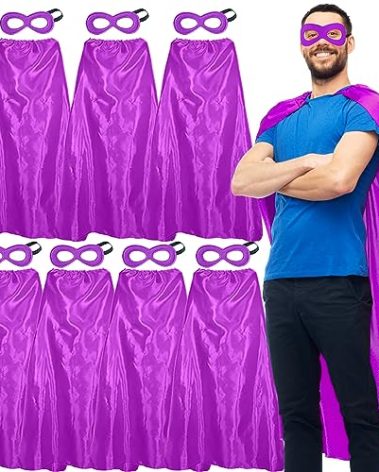 D.Q.Z Superhero Capes and Masks for Adults Bulk-Men Women Super Hero Costume Halloween Dress Up Party Favors -7 Pack (Purple)