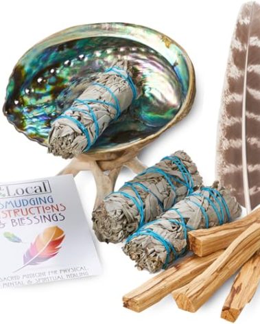 Sage Smudge Kit - White Sage, Palo Santo, Abalone Shell, Smudging Feather | Healing, Purifying, Meditating, Incense, Sage Smudging Kit