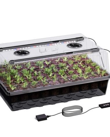 Patigrow 60-Cell Self-Watering Seed Starter Tray with Grow Light, Seed Starter Kit with 4.07” Humidity Dome, Indoor Seedling Starter Tray, Seed Starting Trays for Plant Germination, Seeds Growing