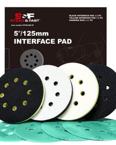 5 inch Orbital Sander Foam Pad 4 PCS, Interface Pad with 8 Holes, Foam Sanding Pads Hook and Loop, Soft Disc Pads with Cushion Sponge by S&F STEAD & FAST