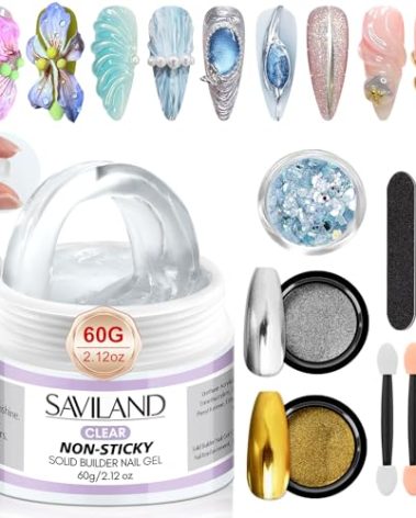 SAVILAND Solid Builder Nail Gel - 60g Large Capacity 3D Nail Gels Sculpting Gel for Art Non-Sticky Hand Carving Glue Extension with Sequins Chrome Powder DIY Salon Home