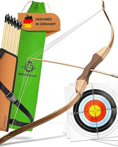 BOWRILLA® Wooden Bow and Arrow for Kids with 10 Arrows, Quiver, 3 Targets & Storage Bag | Kids Bow and Arrow Set for Right- and Left-Handers | Indoor and Outdoor Toys for Children Boys & Girls