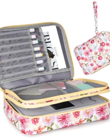 AHIBIO Bible Cover For Women, Dual-layers Bible Case For Girls, Large Floral Bag With Multiple pockets, Carrying Case For Bible Study, Book Protector (Floral)