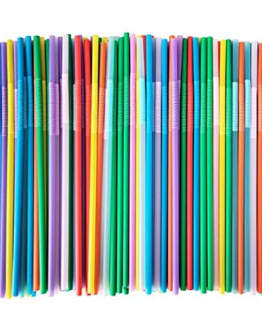 KTOJOY 300 Pcs Flexible Colorful Disposable Plastic Bendable Drinking Bendable Straws, 10.4" Long and 0.23'' Diameter