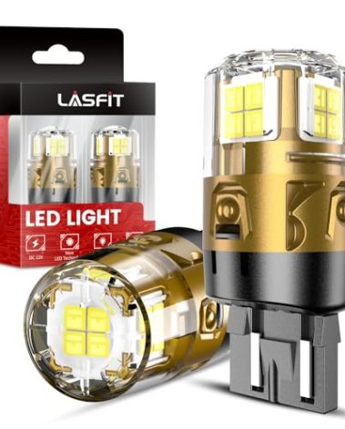 LASFIT 7443 7440 LED Bulbs Reverse Backup Light, 7444 7444na White T20 Daytime Running DRL Parking Lamp L-7440 W21W WY21W 6000K for Automotive Replacement, Plug and Play, Pack of 2