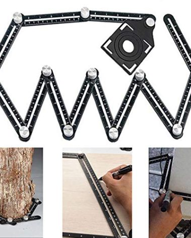 Multi Angle Measuring Ruler,12-Sided Angle Measurement,Tile Holes Measure Ruler with 3-Holes Positioning Apertures,Upgrade Multi Angle Ruler/Metal/Black