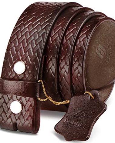 HJones Western Belts for Men without Buckle, Cowboy Belt Buckles for Men, 1.5" Wide Genuine Leather Belt without Buckle for Wedding Bussiness(Basket Brown, 34 inch)