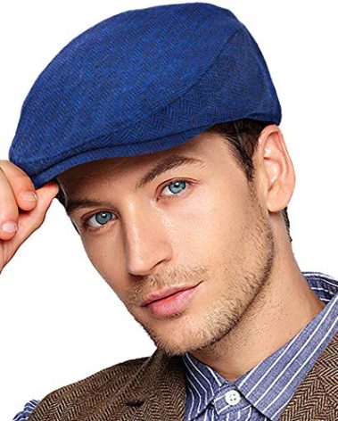 LADYBRO 1920s Herringbone Newsboy Cap Winter Scally Hat for Men Gift (Blue, L/XL, 7 5/8)