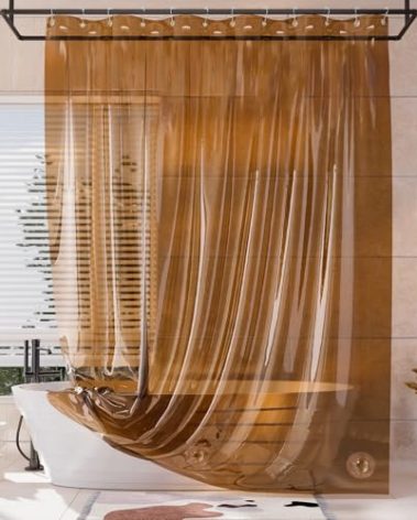 AmazerBath Extra Long Shower Curtain Liner, 100% EVA Clear Amber Heavy Duty 84 inch Shower Curtain and Liner 2-in-1, 72x84 Plastic Weighted Bathroom Shower Liner, 12 Grommets & 3 Heavyweight Stones